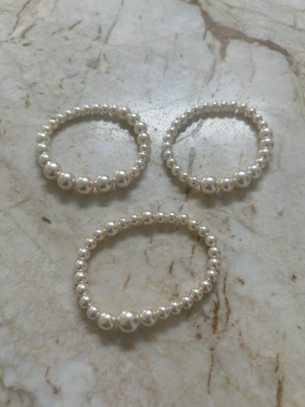 Classic Pearl Stretch Bracelet - White Pearlescent Set of 3